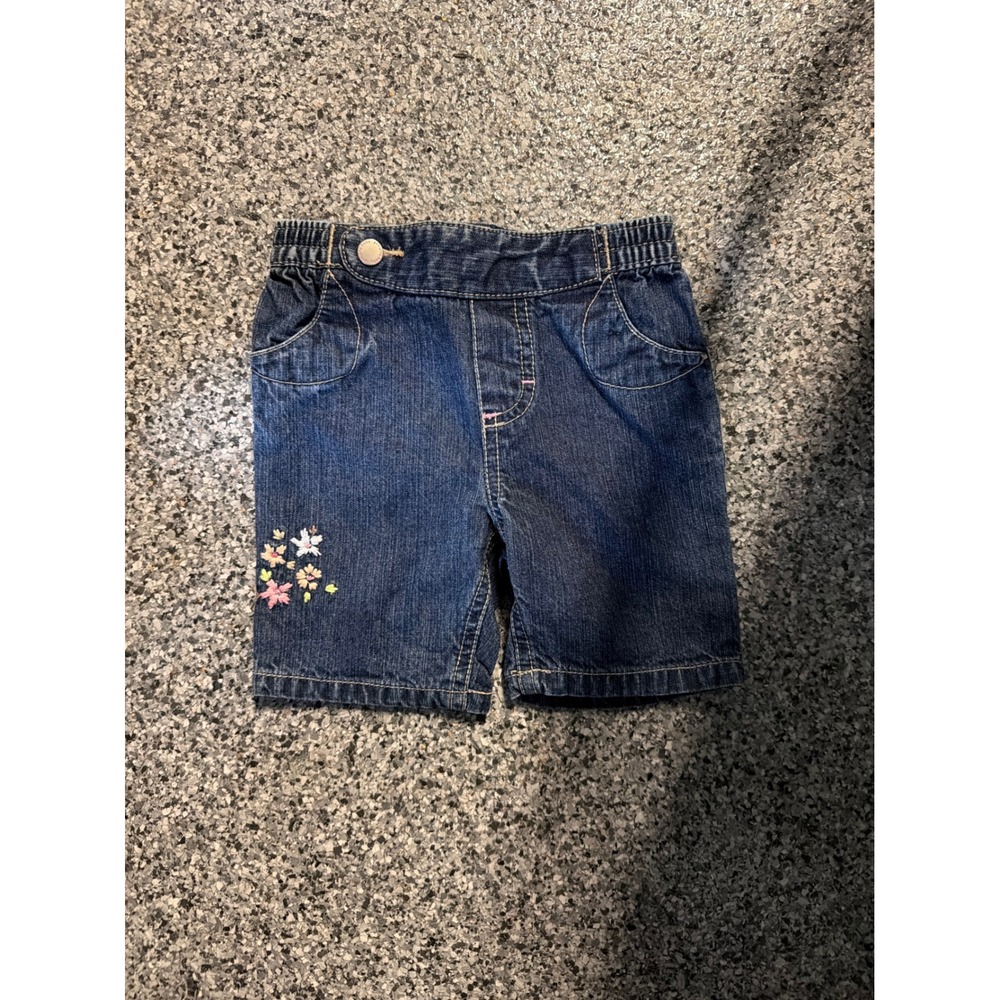 Genuine Baby OshKosh Girls 9M Denim Shorts Floral Embroidered Pink Trim